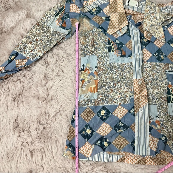 Vintage Patterned Eclectic Get Together/Family Dinner Button Up Collared Blouse - Picture 7 of 10